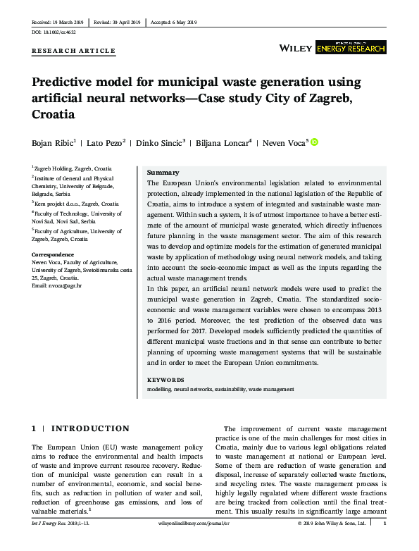 (PDF) Predictive model for municipal waste generation using artificial ...
