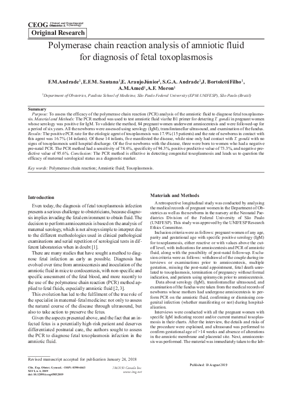 (PDF) Polymerase chain reaction analysis of amniotic fluid for ...