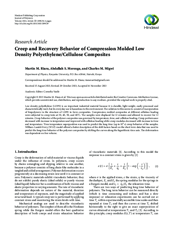 (PDF) Creep and Recovery Behavior of Compression Molded Low Density ...