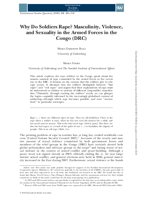 (PDF) Why Do Soldiers Rape? Masculinity, Violence, and Sexuality in the ...