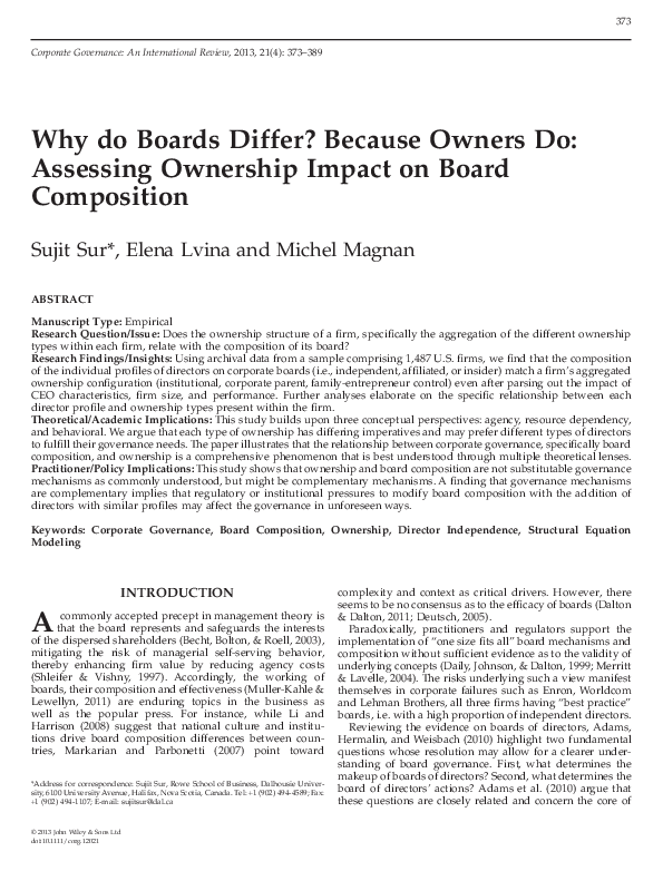 (PDF) Why do Boards Differ? Because Owners Do: Assessing Ownership ...