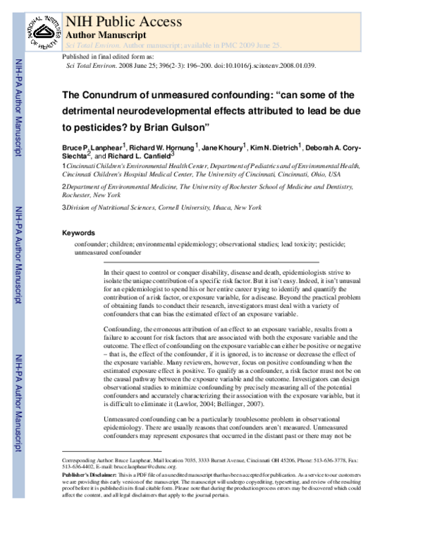 (PDF) The conundrum of unmeasured confounding: Comment on: “Can some of ...