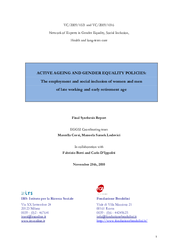 (PDF) Active ageing and gender equality policies : the employment and ...
