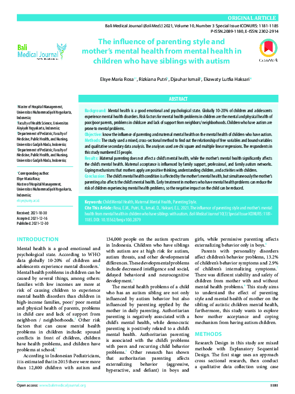 (PDF) The influence of parenting style and mother's mental health from ...