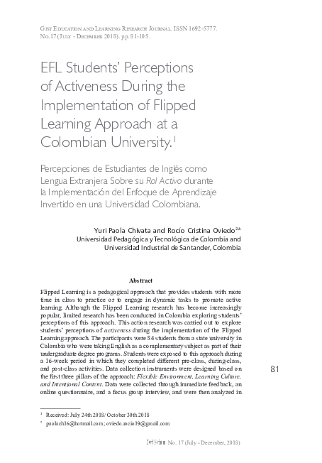 (PDF) EFL Students’ Perceptions of Activeness During the Implementation ...