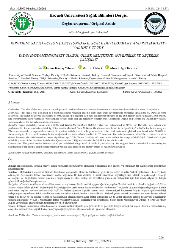 (PDF) Inpatient Satisfaction Questionnaire: Scale Development and ...