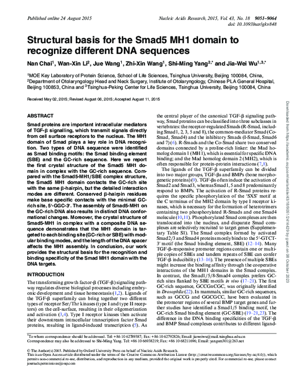 (PDF) Structural basis for the Smad5 MH1 domain to recognize different ...