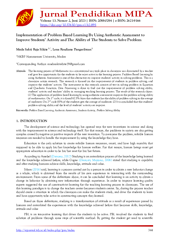 (PDF) Implementation of Problem Based Learning By Using Authentic ...