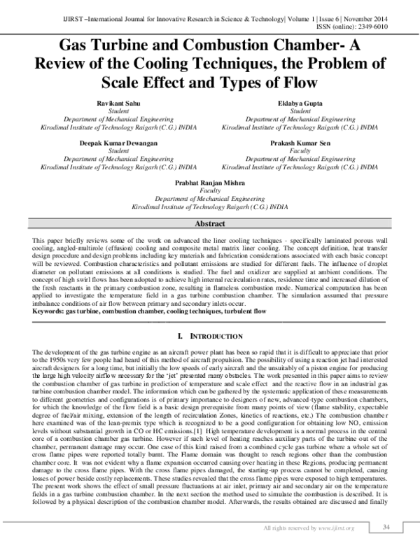 (PDF) Gas Turbine and Combustion Chamber- A Review of the Cooling ...