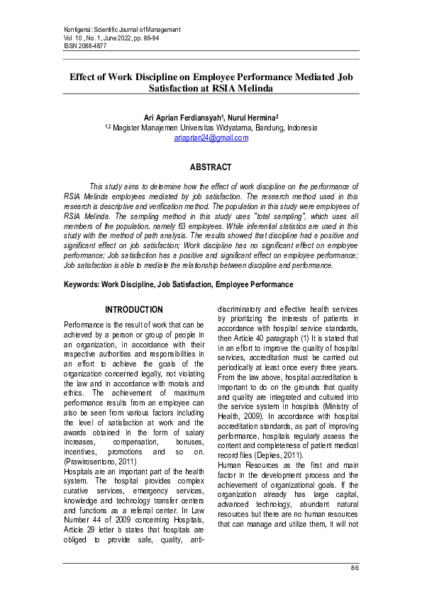 (PDF) Effect of Work Discipline on Employee Performance Mediated Job ...