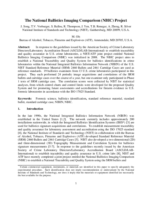 (PDF) The National Ballistics Imaging Comparison (NBIC) project