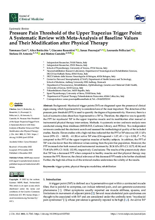(PDF) Pressure Pain Threshold of the Upper Trapezius Trigger Point: A ...