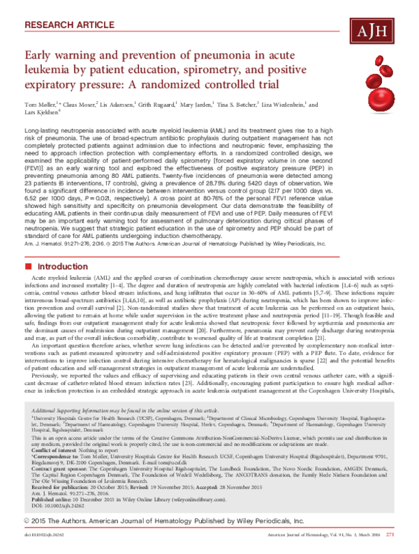 (PDF) Early warning and prevention of pneumonia in acute leukemia by