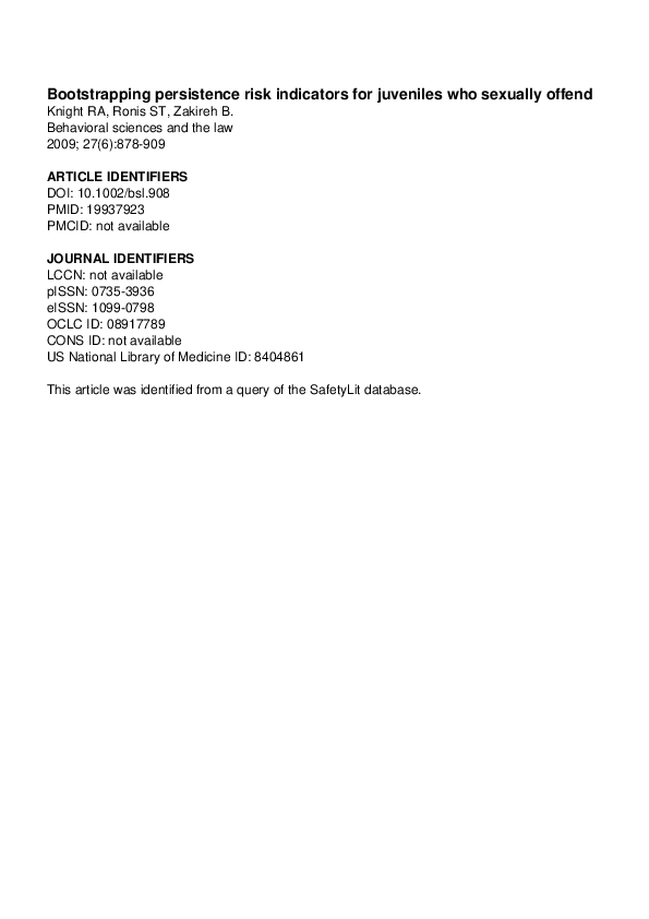 (PDF) Bootstrapping persistence risk indicators for juveniles who