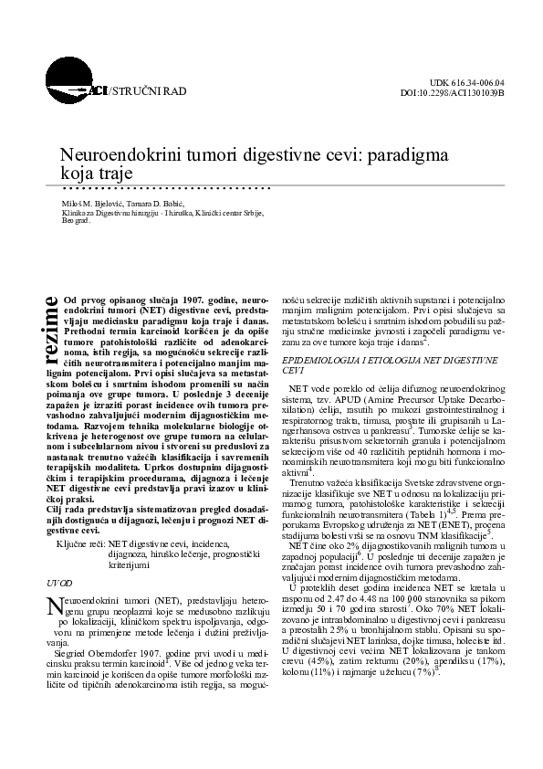 (PDF) Neuroendocrine tumors of gastrointestinal tract: The paradigm ...