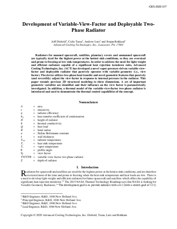 (PDF) Development of Variable-View-Factor and Deployable Two- Phase ...