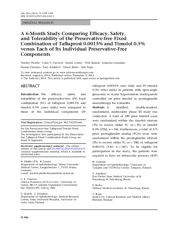 (PDF) A 6-Month Study Comparing Efficacy, Safety, and Tolerability of ...