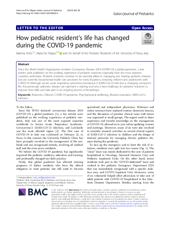 (PDF) How pediatric resident’s life has changed during the COVID-19 ...