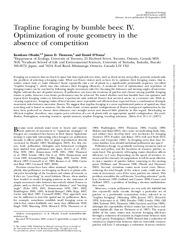 (PDF) Trapline foraging by bumble bees: IV. Optimization of route ...