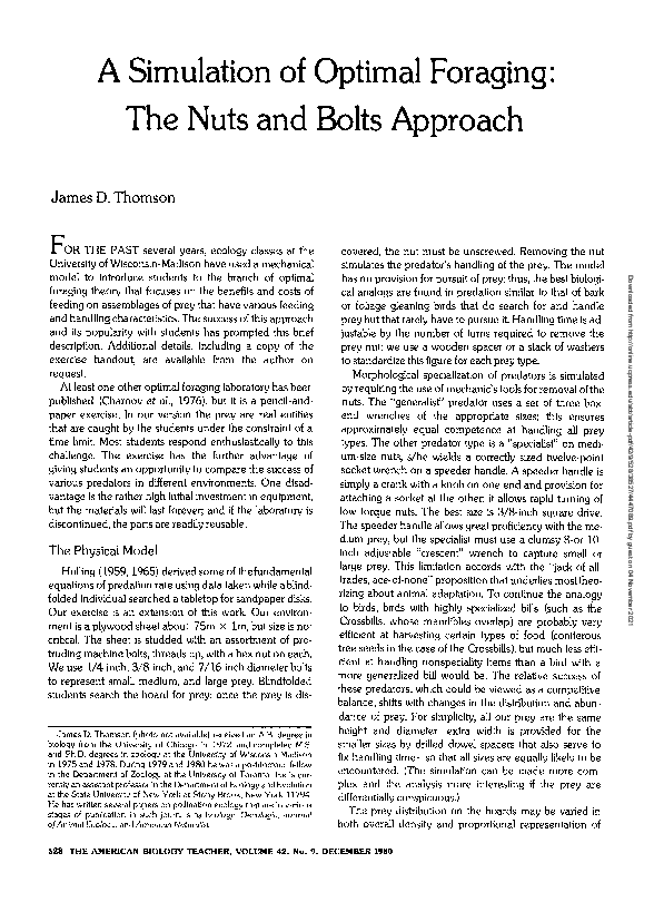 (PDF) A Simulation of Optimal Foraging The Nuts and Bolts Approach