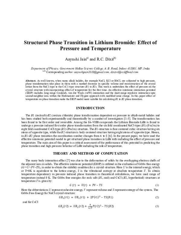 (PDF) Structural phase transition in lithium bromide: Effect of ...