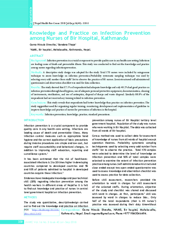(PDF) Knowledge and Practice on Infection Prevention among Nurses of ...