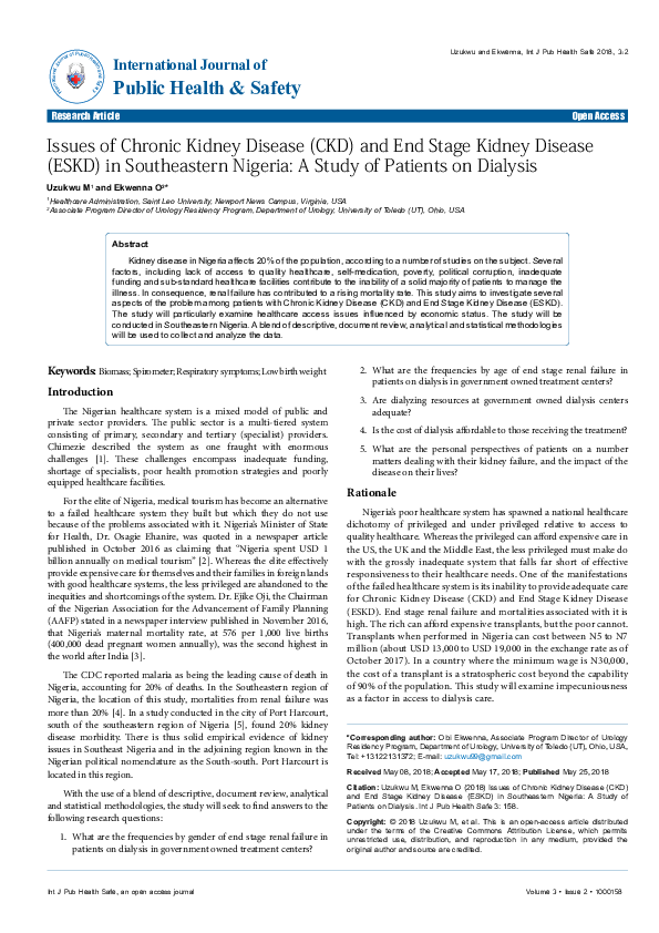 (PDF) Issues of Chronic Kidney Disease (CKD) and End Stage Kidney ...