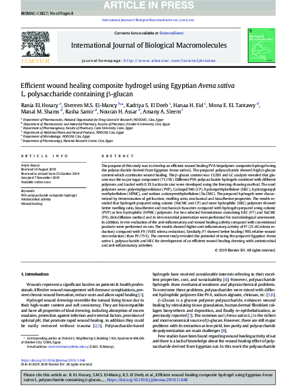 (PDF) Efficient wound healing composite hydrogel using Egyptian Avena ...