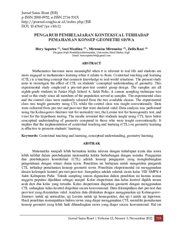 (PDF) The Effect of Contextual Teaching and Learning on Students ...