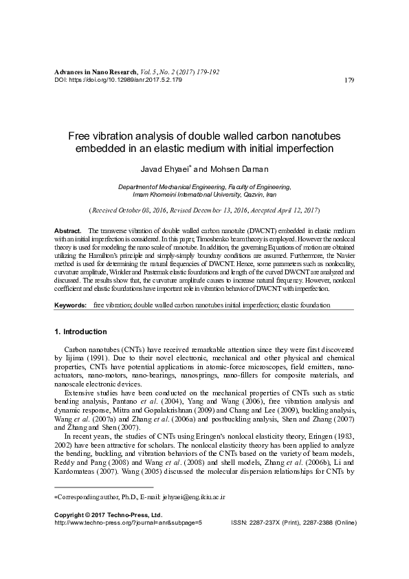 (PDF) Free vibration analysis of double walled carbon nanotubes ...