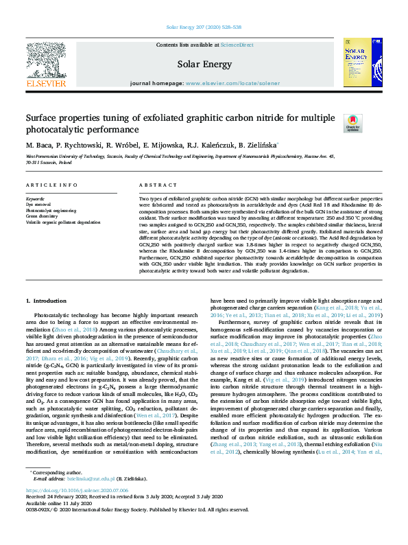 (PDF) Surface properties tuning of exfoliated graphitic carbon nitride ...