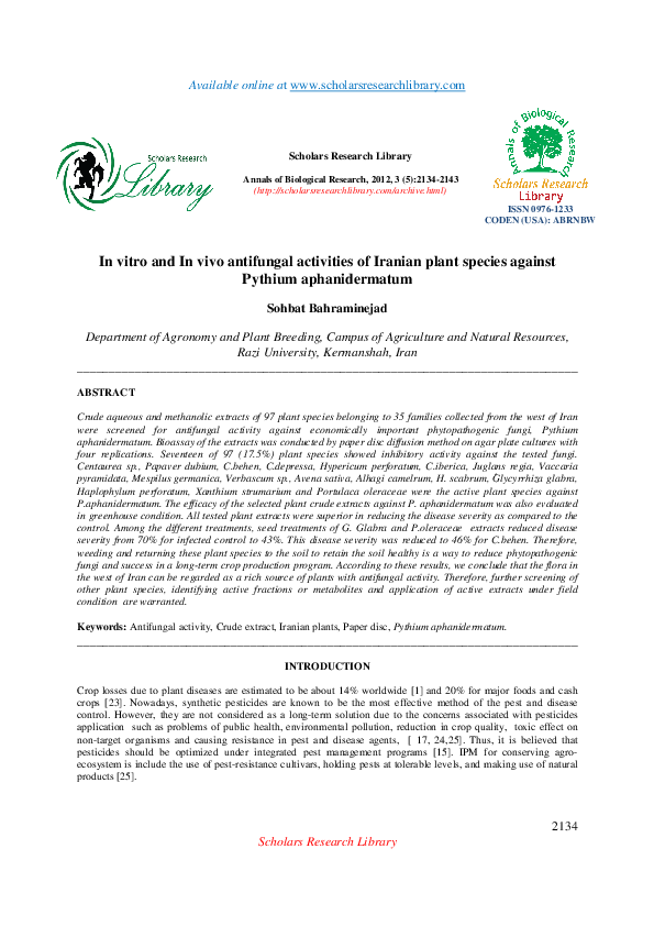 (PDF) In vitro and In vivo antifungal activities of Iranian plant ...