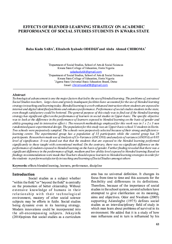 (PDF) EFFECTS OF BLENDED LEARNING STRATEGY ON ACADEMIC PERFORMANCE OF ...