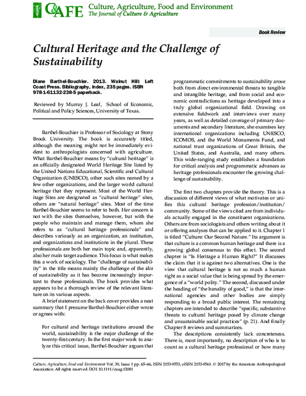 (PDF) Cultural heritage and the challenge of sustainability