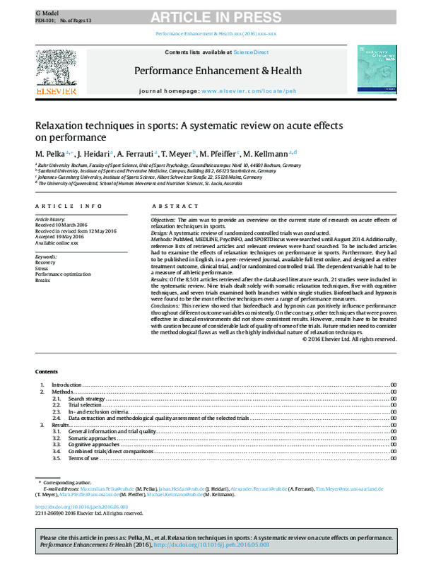 (PDF) Relaxation techniques in sports: A systematic review on acute ...