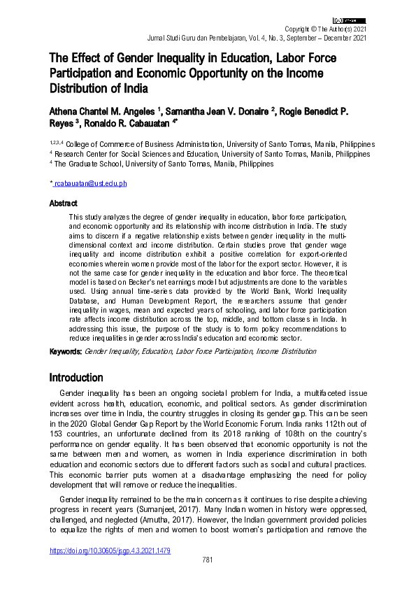 (PDF) The Effect of Gender Inequality in Education, Labor Force ...