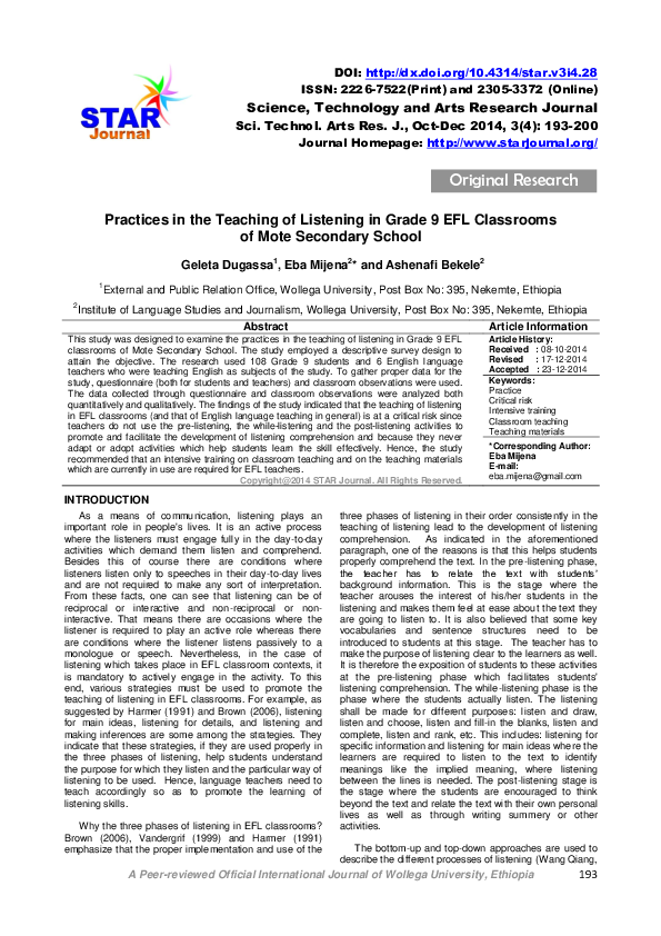 (PDF) Practices in the Teaching of Listening in Grade 9 EFL Classrooms ...