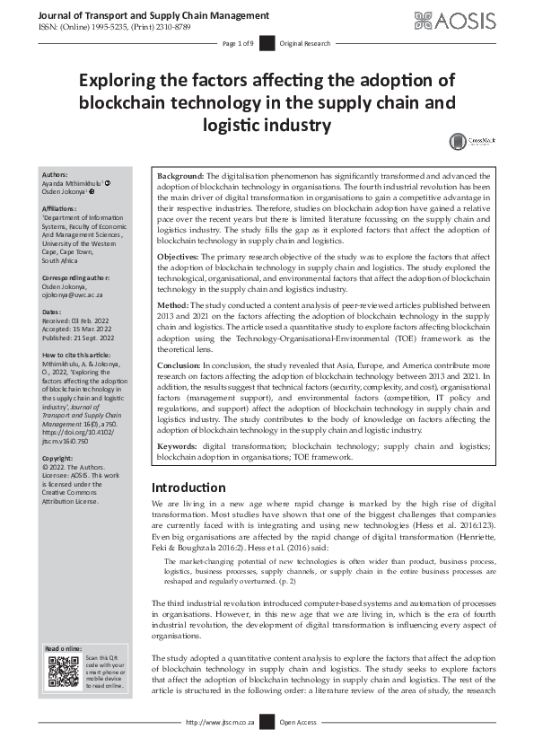 (PDF) Exploring the factors affecting the adoption of blockchain ...