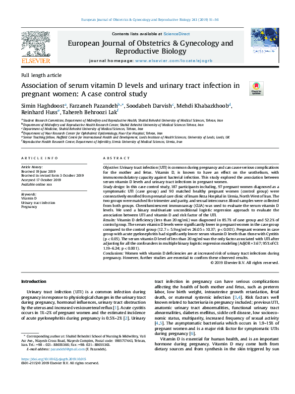 (PDF) Association of serum vitamin D levels and urinary tract infection ...