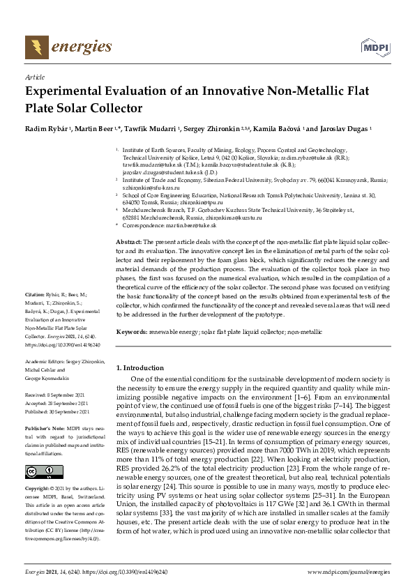 (PDF) Experimental Evaluation of an Innovative Non-Metallic Flat Plate ...