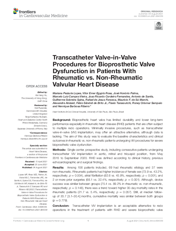 (PDF) Transcatheter Valve-in-Valve Procedures for Bioprosthetic Valve ...