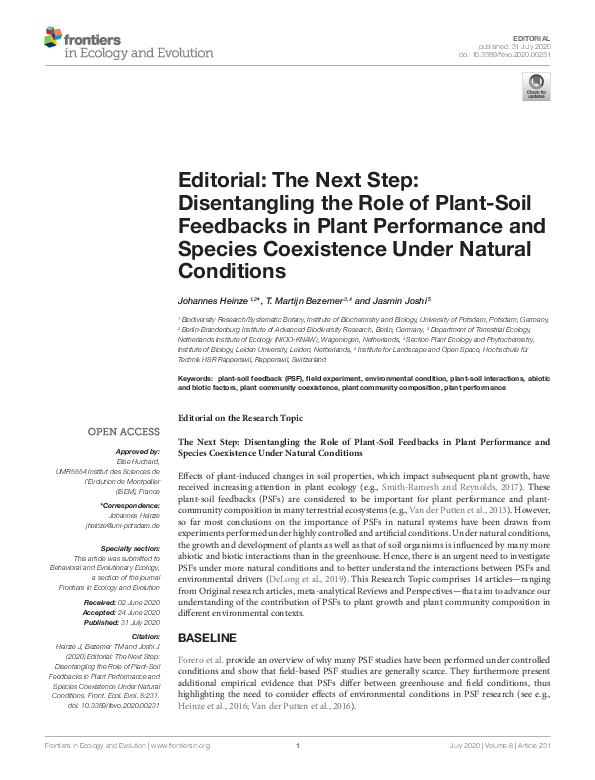 (PDF) Editorial: The Next Step: Disentangling the Role of Plant-Soil ...