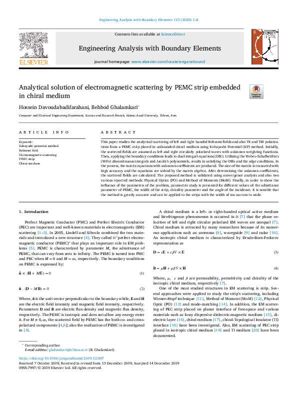 (PDF) Analytical solution of electromagnetic scattering by PEMC strip ...