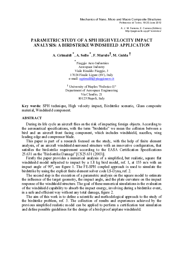 (PDF) Parametric study of a SPH high velocity impact analysis – A ...