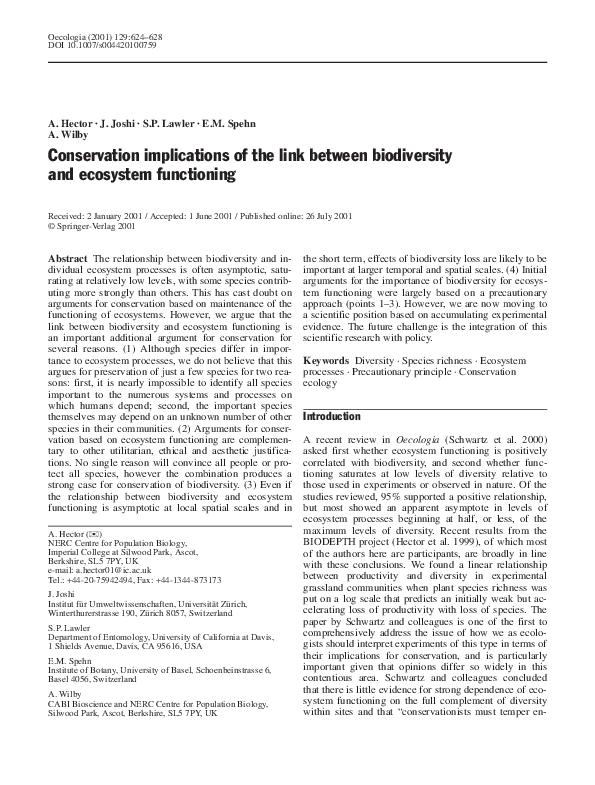 (PDF) Conservation implications of the link between biodiversity and ...