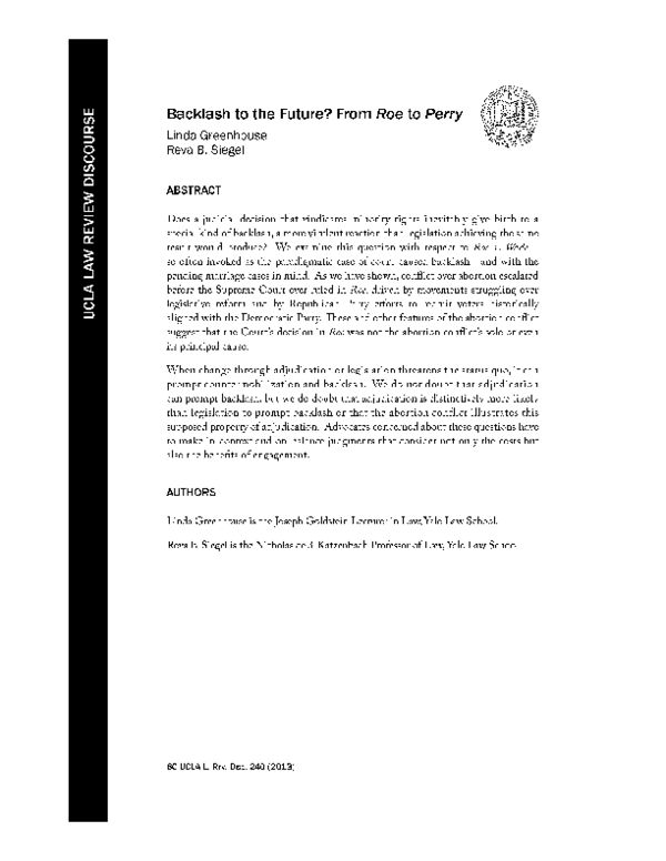 (PDF) Backlash to the Future? From Roe to Perry