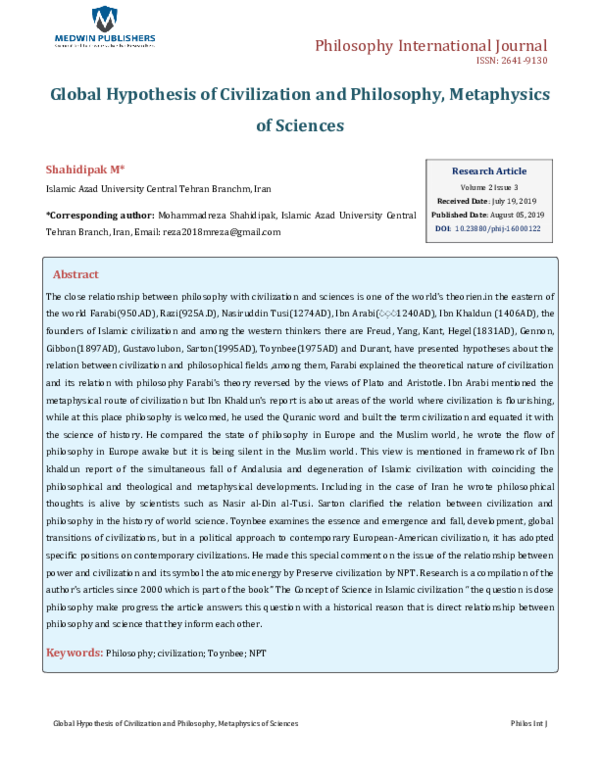 (PDF) Global Hypothesis of Civilization and Philosophy, Metaphysics of ...