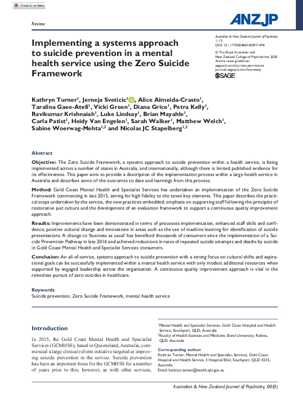 (PDF) Implementing a systems approach to suicide prevention in a mental ...