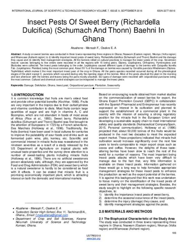 (PDF) Insect pests of sweet berry (Richardella dulcifica) (Schumach and ...
