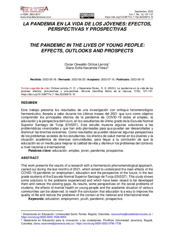(PDF) Pandemia en La Vida De Los Jóvenes: Efectos, Perspectivas y ...